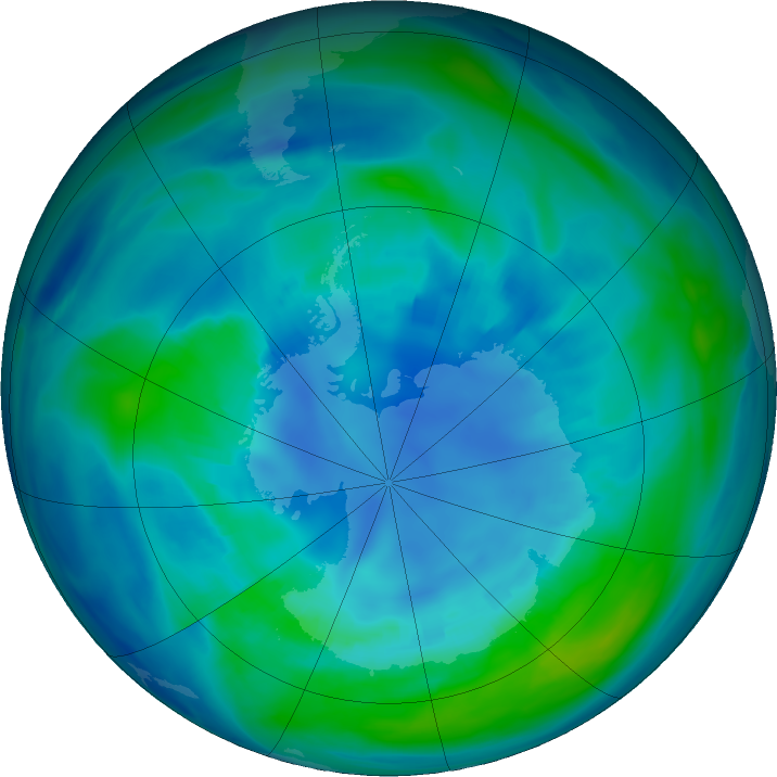 Antarctic ozone map for 20 April 2023